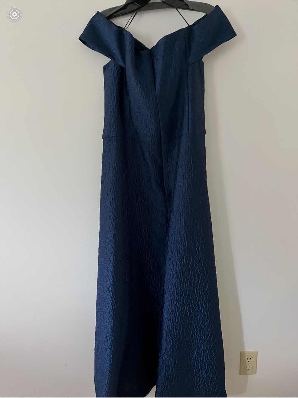 Rickie Freeman for Teri Jon Off-the- Shoulder High Low Navy Jacquard Gown S 14 - Picture 5 of 9
